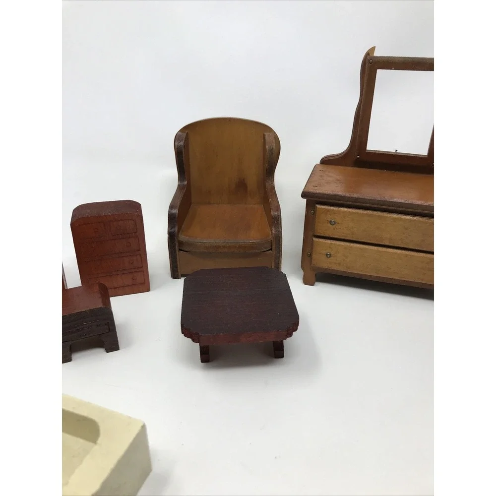 VINTAGE WOODEN DOLL HOUSE Furniture‎ Living Room Bedroom Kitchen